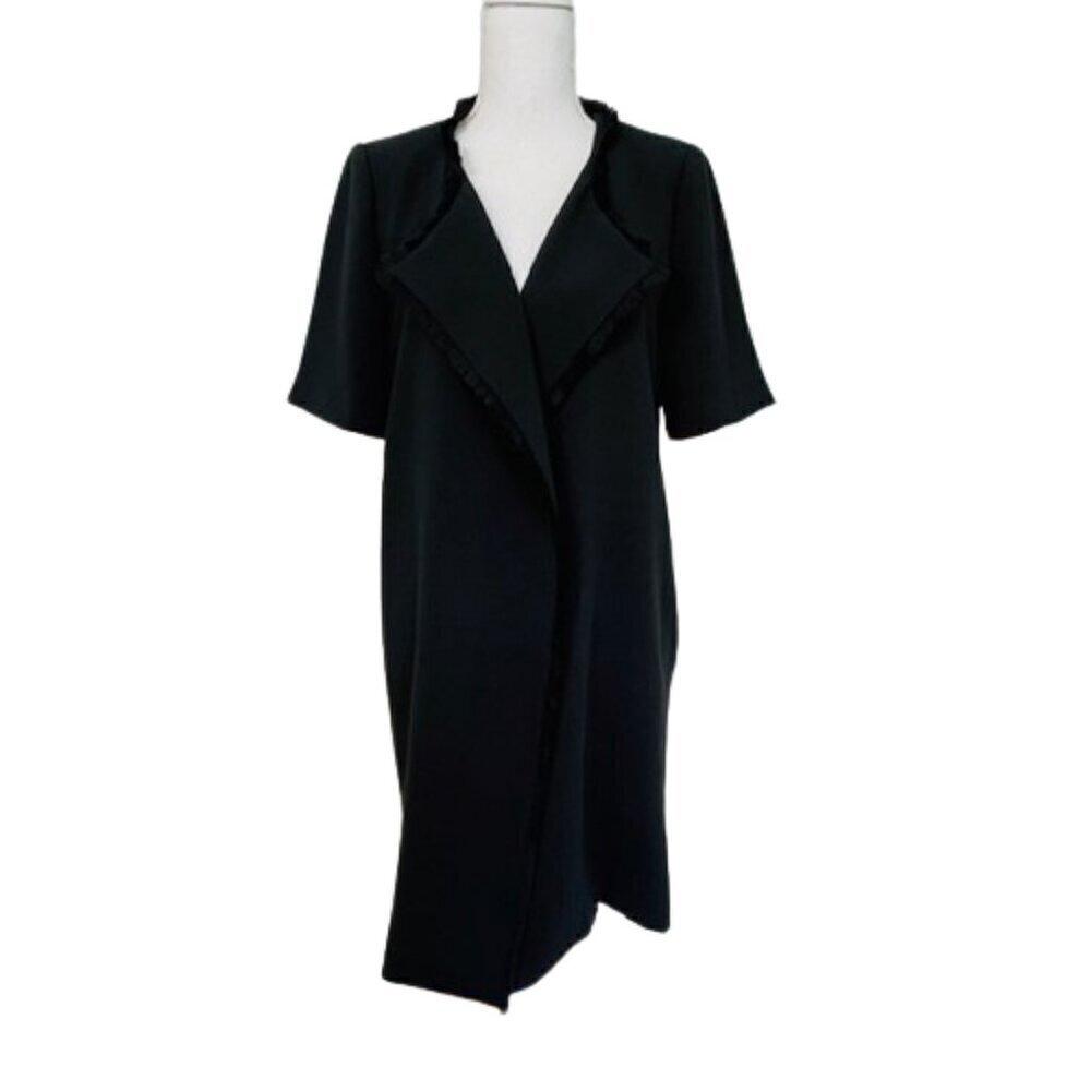 Marie Oliver Duster Blazer Jacket Black Fringed Short Sleeve Topper Medium